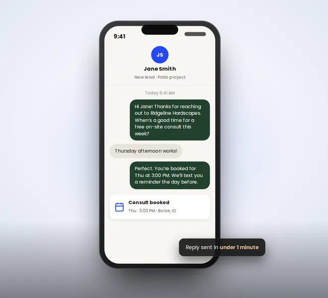 Phone showing an automatic text conversation that books a consultation