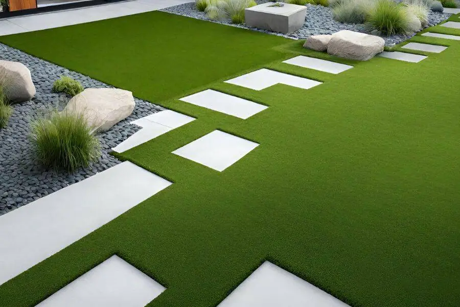 Aerial view of a backyard artificial turf putting green